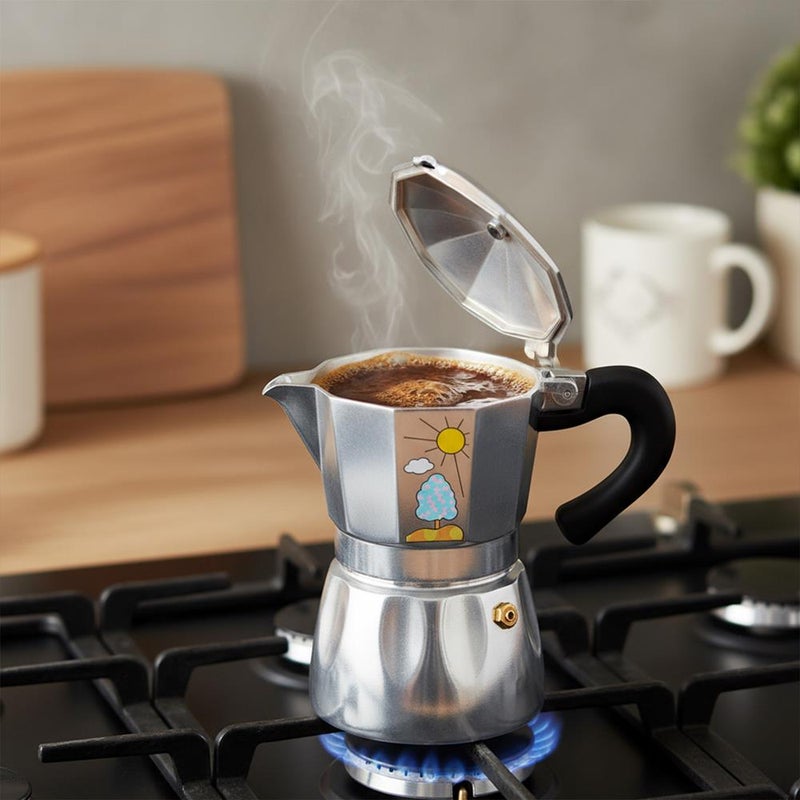 Any Morning Stovetop Espresso Maker, Moka Pot, Italian Coffee Maker, Coffee Percolator, Aluminum Moca Pots, 6 Cups / 8 oz / 240 ml, Silver Black - HES-6 - Image 1